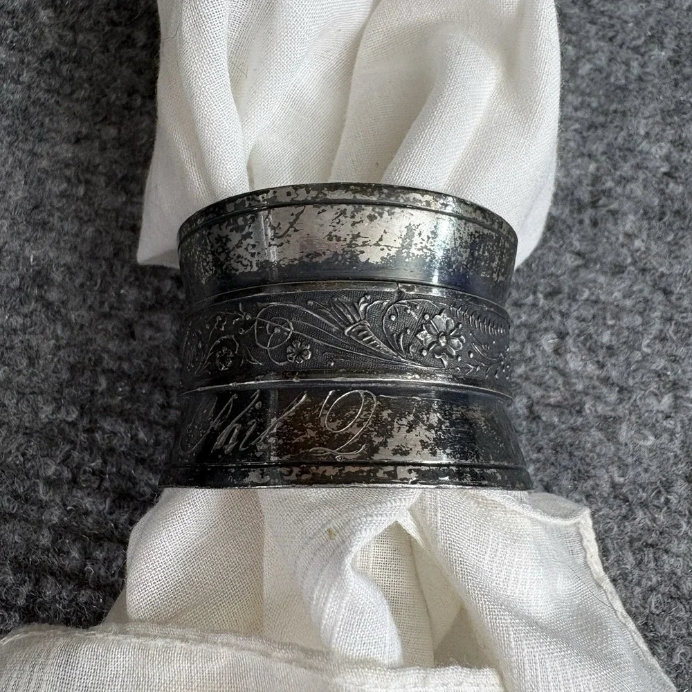 Antique Victorian Silverplate Floral Monogram Napkin Ring Estate 1880s Ornate